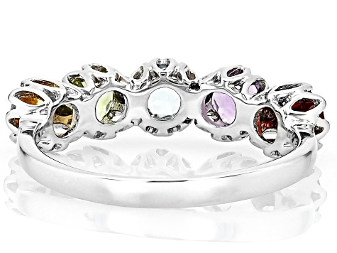 Multicolor Multi-Gem Rhodium Over Sterling Silver Band Ring - Main Image