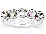 Multicolor Multi-Gem Rhodium Over Sterling Silver Band Ring 1.35ctw