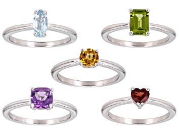 Picture of Multicolor Multi-Gemstone Rhodium Over Sterling Silver Ring Set 2.80ctw