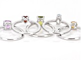 Multicolor Multi-Gemstone Rhodium Over Sterling Silver Ring Set 2.80ctw