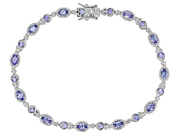 Picture of Blue Tanzanite Rhodium Over Sterling Silver Tennis Bracelet 2.86ctw