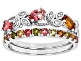 Multicolor Tourmaline Rhodium Over Sterling Silver Ring Set 1.11ctw