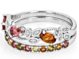 Multicolor Tourmaline Rhodium Over Sterling Silver Ring Set 1.11ctw