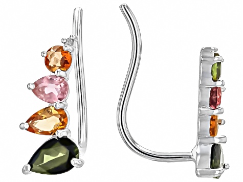 Multicolor Tourmaline Rhodium Over Sterling Silver Climber Earrings 1.46ctw