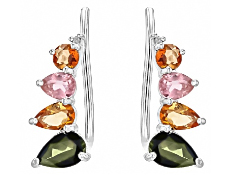 Multicolor Tourmaline Rhodium Over Sterling Silver Climber Earrings 1.46ctw
