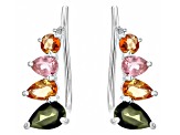 Multicolor Tourmaline Rhodium Over Sterling Silver Climber Earrings 1.46ctw