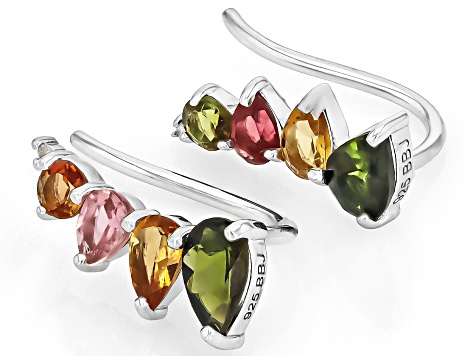 Multicolor Tourmaline Rhodium Over Sterling Silver Climber Earrings 1.46ctw