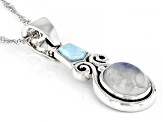 White Rainbow Moonstone Rhodium Over Silver Pendant With Chain
