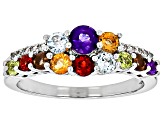 Multicolor Multi-Gem Rhodium Over Sterling Silver Band Ring 1.21ctw