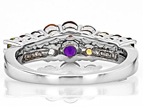 Multicolor Multi-Gem Rhodium Over Sterling Silver Band Ring 1.21ctw