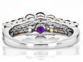 Multicolor Multi-Gem Rhodium Over Sterling Silver Band Ring 1.21ctw