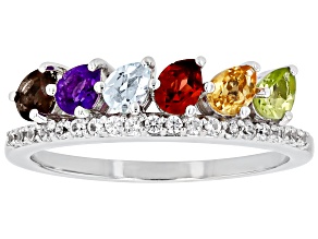 Multi-Gem Rhodium Over Sterling Silver Band Ring 1.07ctw