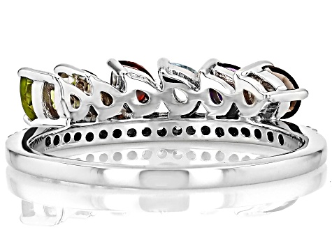 Multi-Gem Rhodium Over Sterling Silver Band Ring 1.07ctw
