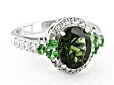 Green Moldavite Rhodium Over Sterling Silver Ring 2.68ctw