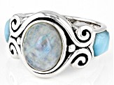 White Rainbow Moonstone Rhodium Over Sterling Silver 3-Stone Ring