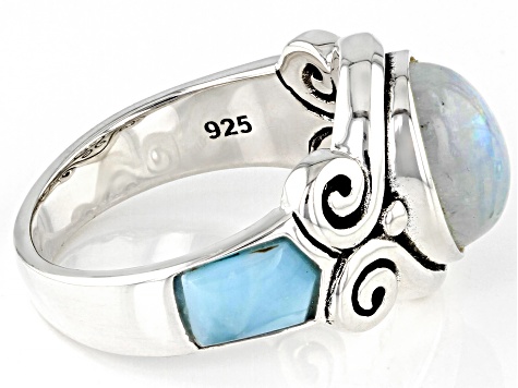 White Rainbow Moonstone Rhodium Over Sterling Silver 3-Stone Ring