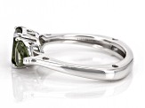 Green Moldavite Rhodium Over Sterling Silver 3-Stone Ring 1.22ctw