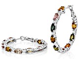 Multicolor Tourmaline Rhodium Over Sterling Silver Hoop Earrings 3.91ctw