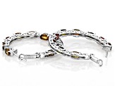 Multicolor Tourmaline Rhodium Over Sterling Silver Hoop Earrings 3.91ctw