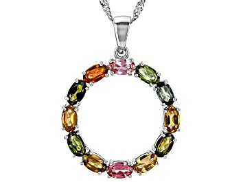 Picture of Multicolor Tourmaline Rhodium Over Sterling Silver Pendant With Chain 2.24ctw