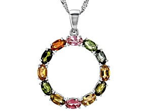 Multicolor Tourmaline Rhodium Over Sterling Silver Pendant With Chain 2.24ctw