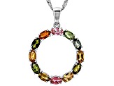 Multicolor Tourmaline Rhodium Over Sterling Silver Pendant With Chain 2.24ctw