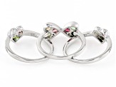Multicolor Tourmaline Rhodium Over Silver Stackable Ring Set 1.17ctw ...
