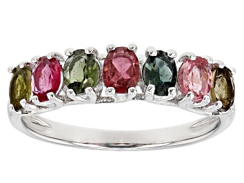 Picture of Multicolor Tourmaline Rhodium Over Sterling Silver Band Ring 1.01ctw