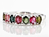 Multicolor Tourmaline Rhodium Over Sterling Silver Band Ring 1.01ctw