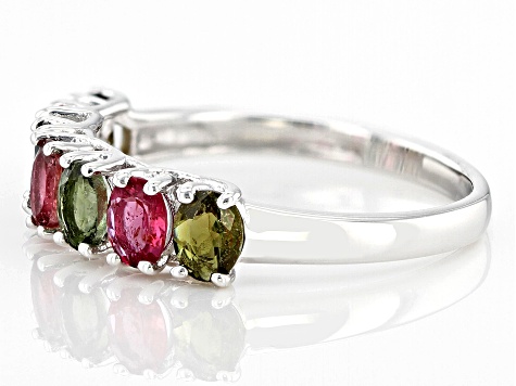 Multicolor Tourmaline Rhodium Over Sterling Silver Band Ring 1.01ctw