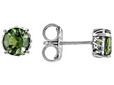 Green Moldavite Rhodium Over Sterling Silver Stud Earrings 1.12ctw