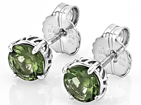 Green Moldavite Rhodium Over Sterling Silver Stud Earrings 1.12ctw