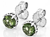 Green Moldavite Rhodium Over Sterling Silver Stud Earrings 1.12ctw