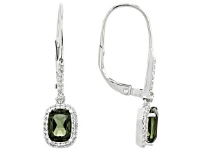 Green Moldavite Rhodium Over Sterling Silver Dangle Earrings 1.55ctw