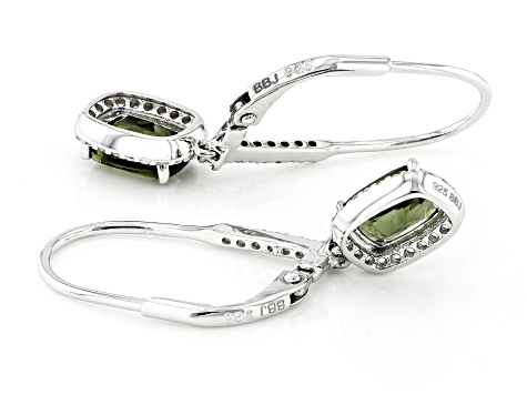 Green Moldavite Rhodium Over Sterling Silver Dangle Earrings 1.55ctw