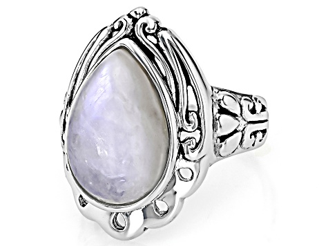 Rainbow Moonstone Sterling Silver Solitaire Ring