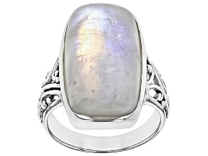 Rainbow Moonstone Sterling Silver Solitaire Ring