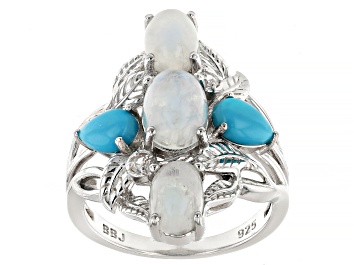 Picture of Rainbow Moonstone Rhodium Over Silver Ring