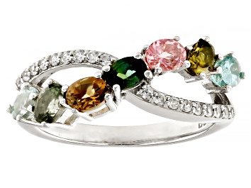 Picture of Multi-Tourmaline Rhodium Over Sterling Silver Crossover Ring 1.22ctw