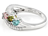 Multi-Tourmaline Rhodium Over Sterling Silver Crossover Ring 1.22ctw