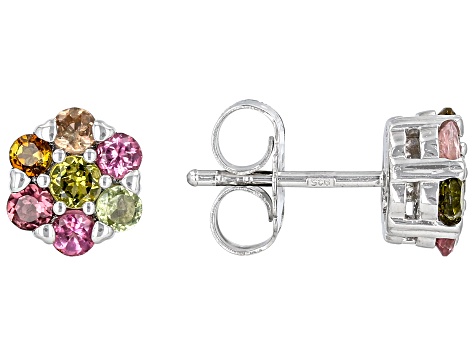 Multi-Tourmaline Rhodium Over Sterling Silver Stud Earrings 0.78ctw