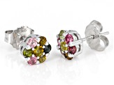 Multi-Tourmaline Rhodium Over Sterling Silver Stud Earrings 0.78ctw