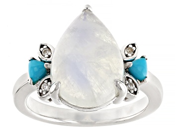 Picture of Rainbow Moonstone Rhodium Over Silver Ring 0.05ctw