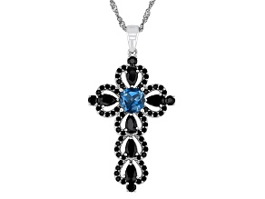 London Blue Topaz Platinum Over Silver Cross Pendant With Chain 3.13ctw