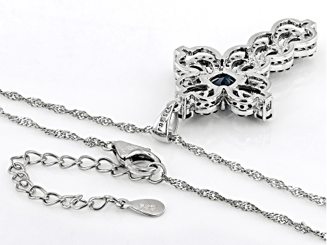 London Blue Topaz Platinum Over Silver Cross Pendant With Chain 3.13ctw