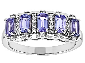 Blue Tanzanite Rhodium Over Sterling Silver Band Ring