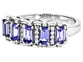 Blue Tanzanite Rhodium Over Sterling Silver Band Ring