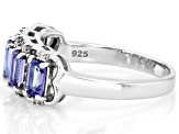 Blue Tanzanite Rhodium Over Sterling Silver Band Ring