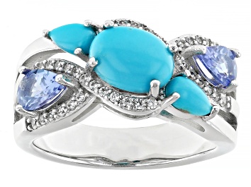 Picture of Blue Sleeping Beauty Turquoise Rhodium Over Sterling Silver Ring 1.41ctw