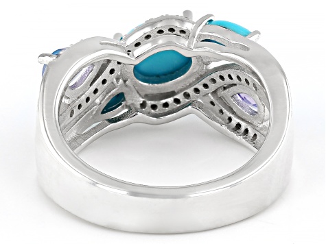 Blue Sleeping Beauty Turquoise Rhodium Over Sterling Silver Ring 1.41ctw